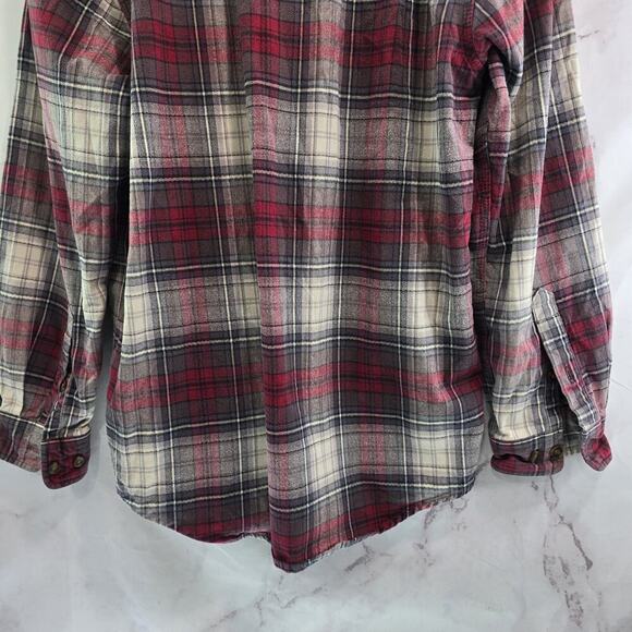 Carhartt Shirt Men Medium Flannel Chamois Long Sleeve Button Up Plaid Gray Red - Picture 7 of 12